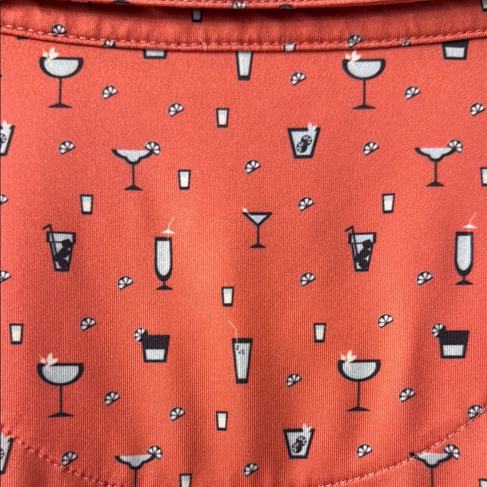 Coral Polo Shirt with Geometric Pattern - Picture 5 of 5